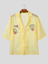 Men's Sheer Mesh Embroidered Short Sleeve Shirt SKUL22283