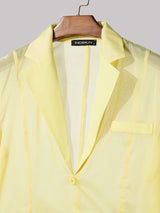 Men's Avant-Garde Sheer Organza Mesh Notch Lapel Asymmetric Split Short Sleeve Blazer SKUL58779