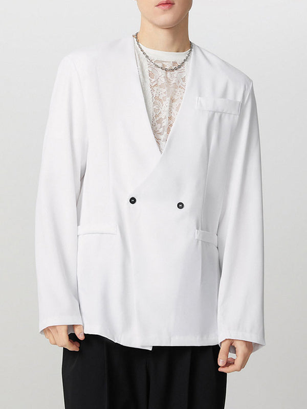 Mens Solid Color V-Neck Fitted Long Sleeve Blazer SKUK79216