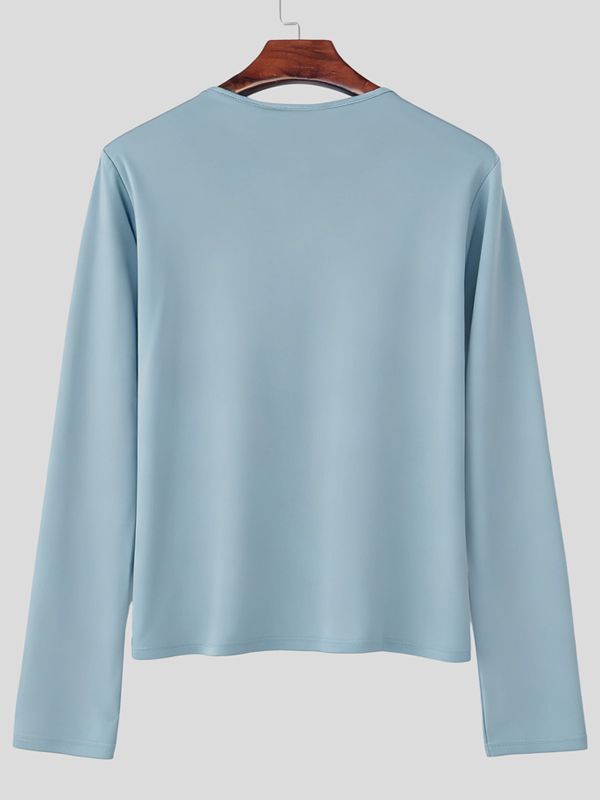 Men's Solid Color Knit Long Sleeve T-shirt SKUL42797