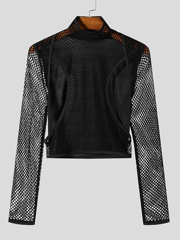 Mens Sheer Cropped Long Sleeve T-Shirt SKUK83478