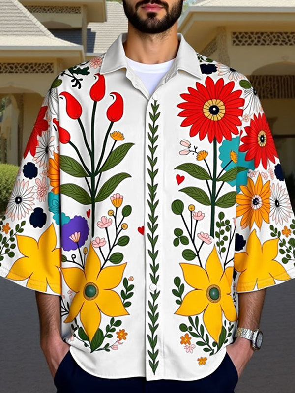 Mens Casual Floral Print Colorblock Shirt SKUL05737