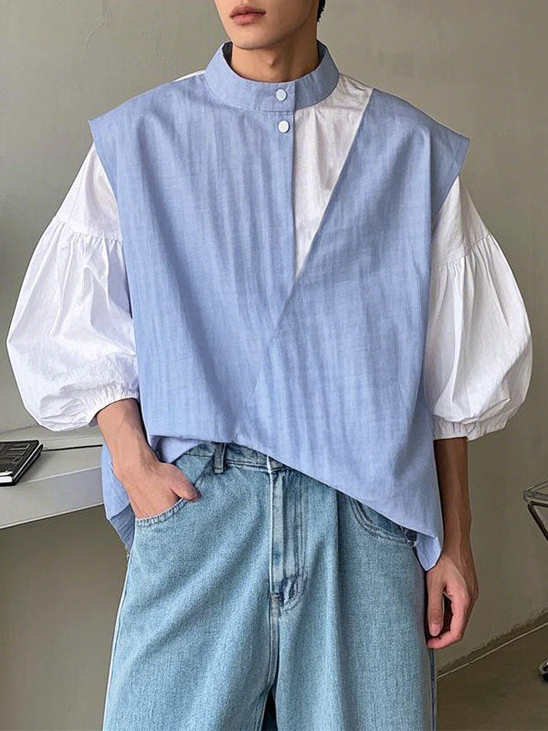 Mens Color Block Patchwork Long Sleeve Shirt SKUL05301