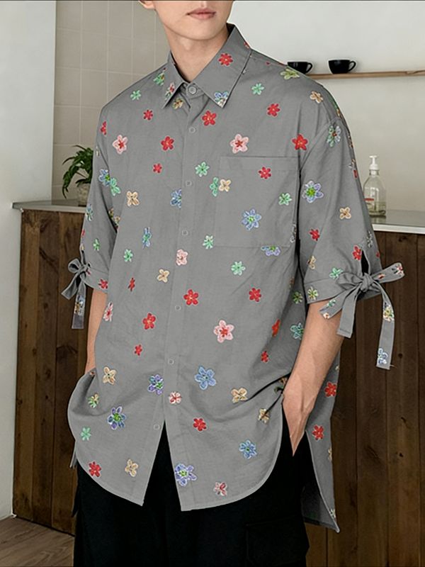 Men's Floral Print Bow Tie Half Sleeve Shirt SKUL41031