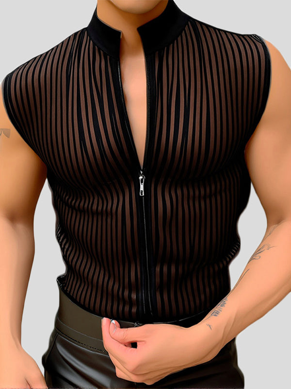 Mens Striped Sheer Mesh Zip Tank SKUL10766