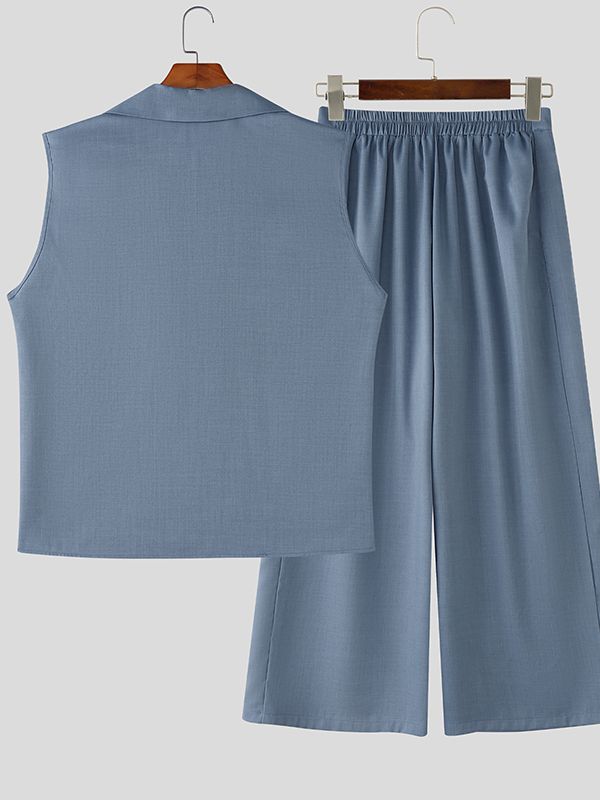 Men's Solid Color Half Placket Lapel Two Pieces Outfit SKUL39769