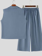 Men's Solid Color Half Placket Lapel Two Pieces Outfit SKUL39769