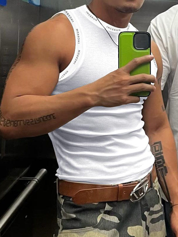 Mens Letter Print Patchwork Knit Tank SKUL02173