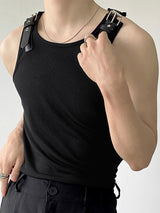 Mens Leather Shoulder Buckle Design Knitted Vest SKUJ20873