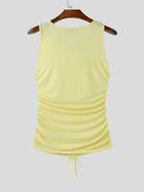 Mens Solid Color Textured Drawstring Casual Tank SKUL15386