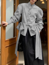 Men's 3D Floral Decor Striped Bow Long Sleeve Shirt SKUL47643