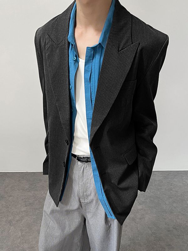 Men's Versatile Padded Shoulder Texture Long Sleeve Blazer SKUL33872