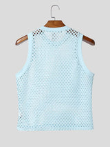 Men's Summer Beach Open Work Crochet Fishnet Knit Muscle Tank SKUL65426