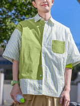 Men's Color Block Striped Short Sleeve Shirt SKUL22200