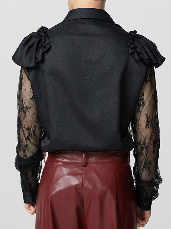 Mens Lace Sheer Long-Sleeve Shirt SKUK88249