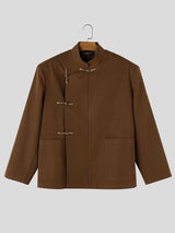 Men's Neo-Chinese Chic Evening Gala Frog Button Stand Collar Asymmetric Slanted Hem Blazer SKUL85969