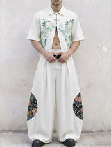 Men's Avant-Garde New Chinese Style Floral Patchwork Frog Button Deconstructed Two Pieces Outfit SKUL62042