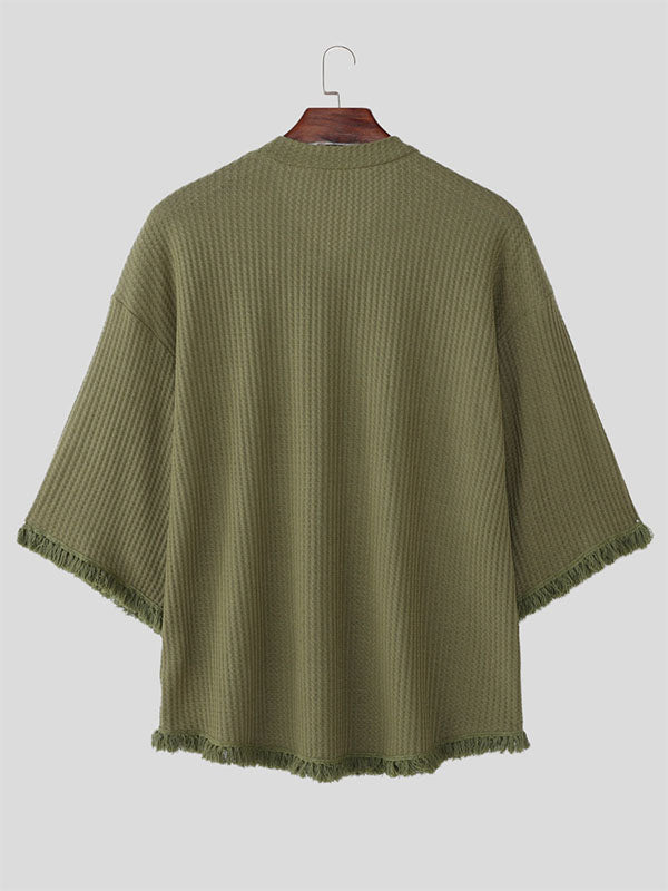 Mens Fringe Patchwork Textured Long Sleeve T-Shirt SKUL18775