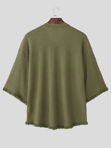 Mens Fringe Patchwork Textured Long Sleeve T-Shirt SKUL18775