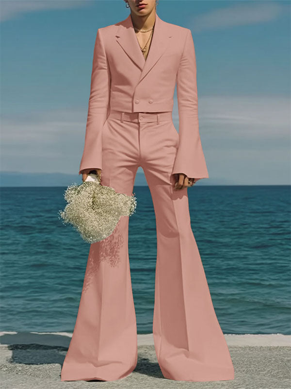 Men's Solid Color Flared Sleeve Two Pieces Outfit SKUL24595