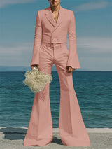 Men's Solid Color Flared Sleeve Two Pieces Outfit SKUL24595