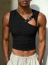 Men's Leather Strap Knit Cropped Tank SKUL51042