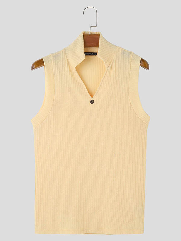 Mens Solid Color Knitted Stand Collar Tank SKUK67476