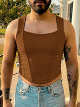 Men's Back Tie Design Knit Textured Cropped Tank SKUL57688