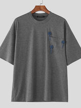 Men's Small Flower Embroidered Loose Short Sleeve T-Shirt SKUL38089