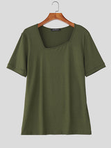 Mens Striped Textured Square-Neck Short-Sleeve T-Shirt SKUL22314