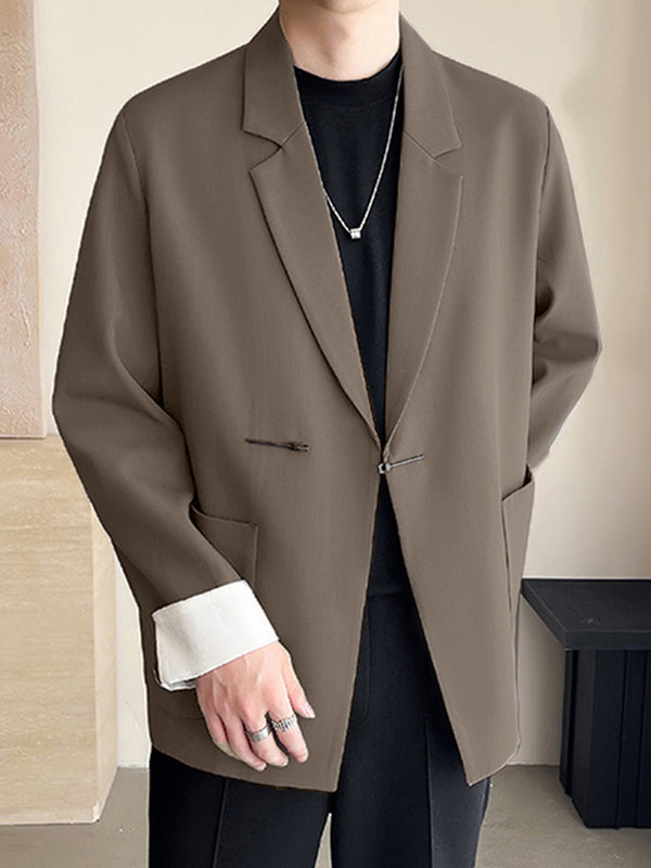 Mens Metal Buckle Patchwork Lace Long-Sleeve Blazer SKUK78602