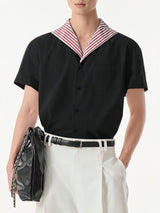Men's Striped Contrast Collar Short Sleeve Shirt SKUL47936