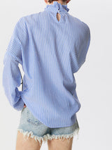 Mens Striped Cutout Drawstring Design Ruffle Neck Shirt SKUK43576