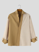 Men's High Street Urban Casual Asymmetrical Stripe Fold Cuff Long Sleeve Lapel Collar Shirt SKUL77516