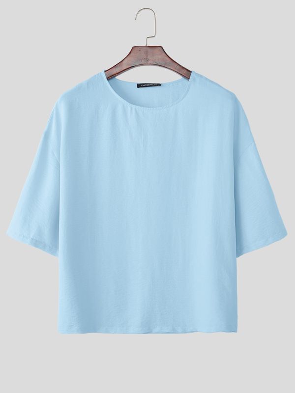 Men's Solid Color Textured Drop Shoulder T-shirt SKUL60136