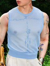 Mens Sheer Mesh Hollow-Out Crew Neck Tank SKUL18803