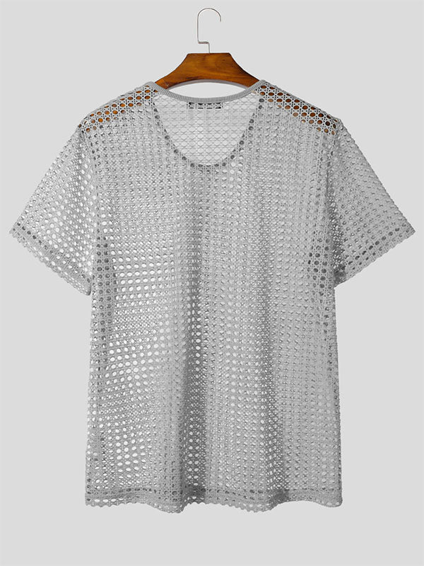 Mens Mesh Hollow Short Sleeve T-Shirt SKUL15535