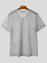 Mens Mesh Hollow Short Sleeve T-Shirt SKUL15535