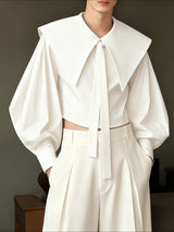 Men's Solid Color Sailor Collar Lamb Chop Sleeve Shirt SKUL45320