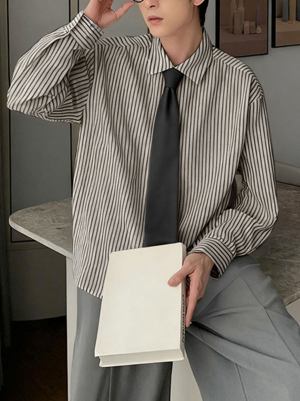 Men's Stripe Tie Long Sleeve Shirt SKUL30528