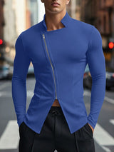 Men's Asymmetric Zipper Knit Slim Fit Long Sleeve T-shirt SKUL48013