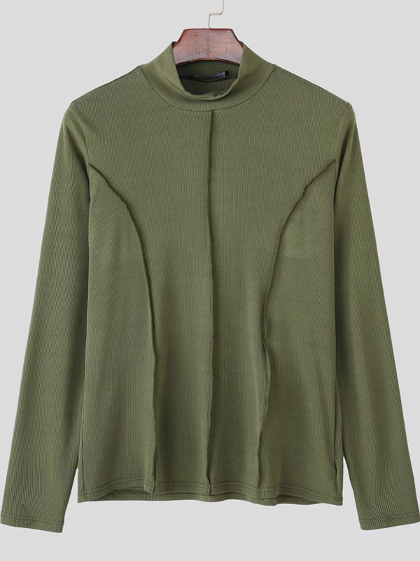 Men's Cut Line Mock Neck Knit Long Sleeve T-shirt SKUL42826