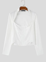 Mens Solid Color Waist Tie Long Sleeve T-Shirt SKUK82421