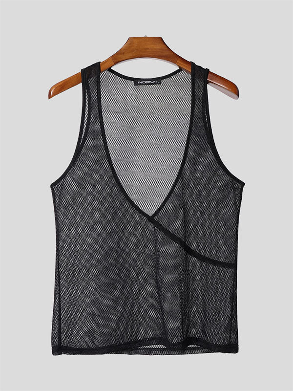 Mens Sheer Mesh Deep V-Neck Tank SKUL16788