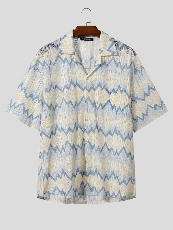 Men's Colorblock Texture Short Sleeve Shirt SKUL23775