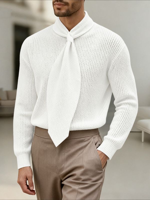 Men's Textured Tie Long Sleeve Shirt SKUL43664