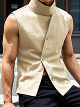 Mens Solid Color Half High Neck Sleeveless Shirt SKUL00853