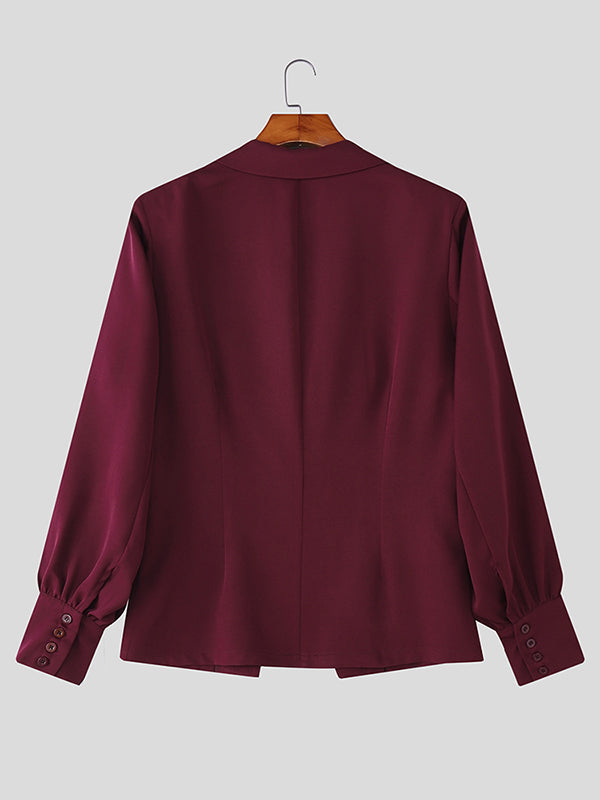 Men's Leather Buckle Side Cut Long Sleeve Blazer SKUL26926