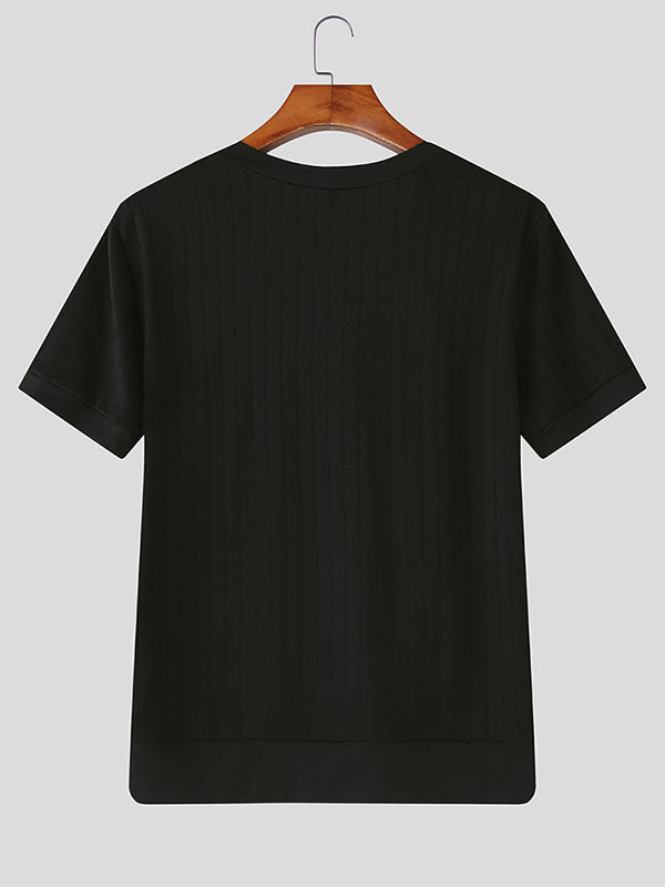 Mens Solid Color Textured V-Neck Short Sleeve T-Shirt SKUL17031