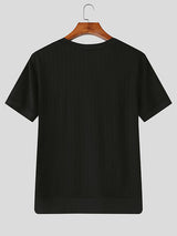 Mens Solid Color Textured V-Neck Short Sleeve T-Shirt SKUL17031